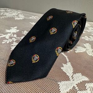 Vintage Ingles Buchan Scotland MacLean Clan Crest Navy Blue Terylene Necktie